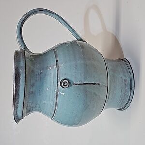 Rustic Swedish Skoby Krukmakeri Pottery Light Ice Blue Earthen Handmade Pitcher